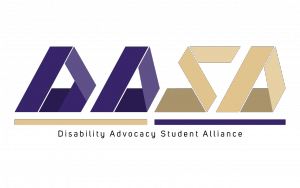 Logo of "DASA," with the letters geometrically shaped, "DA" in purple, and "SA" in gold.